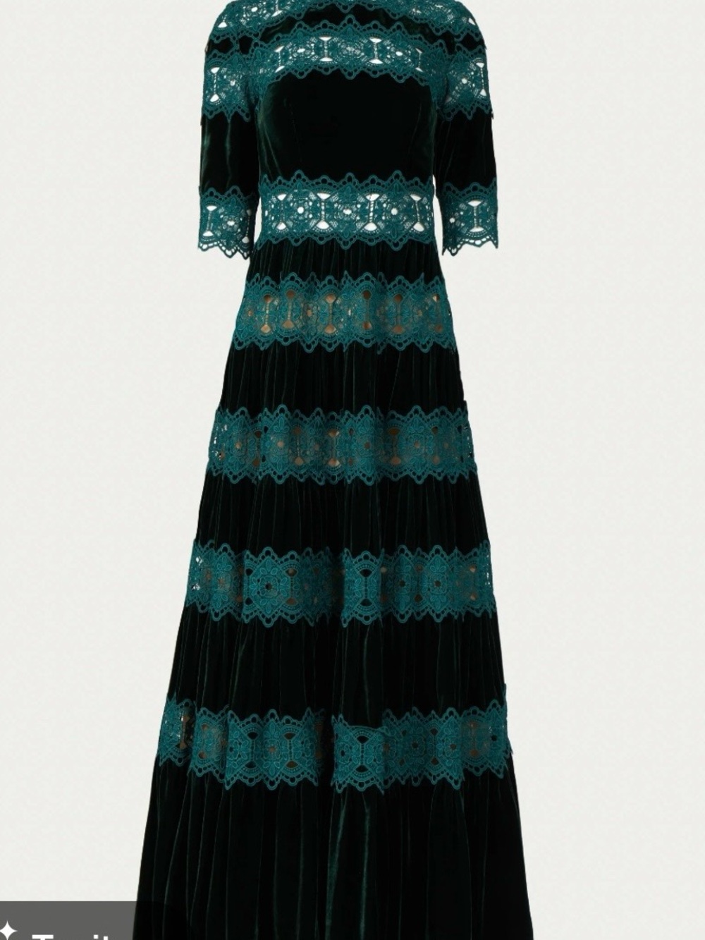 Stunning Emerald Lace-Trim Velvet Maxi Dress